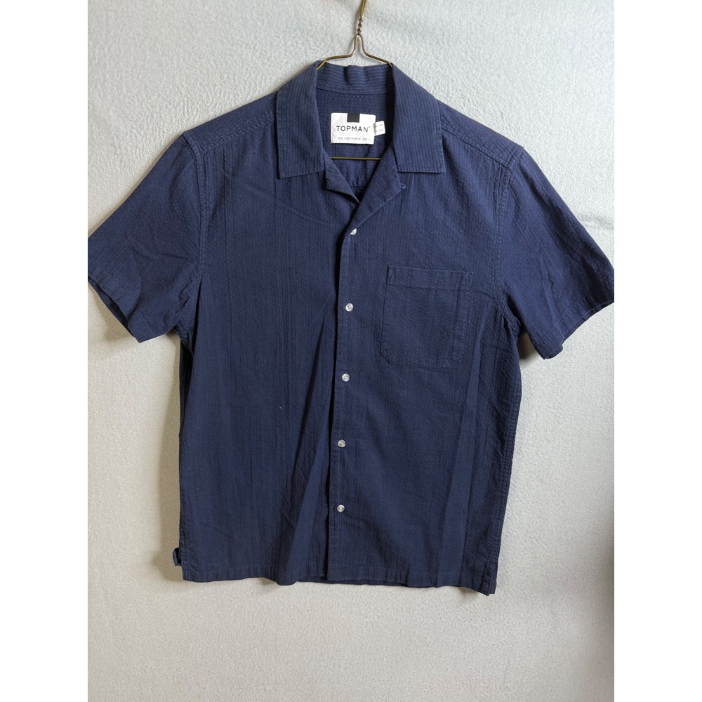 Topman‎ Button Up Men's Small Short Sleeve Camp Collar Navy